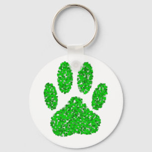 Green Foliage Dog Paw Print Keychain