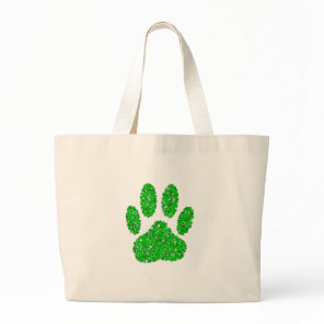 Green Foliage Dog Paw Print Large Tote Bag