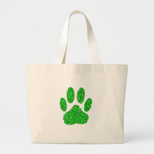 Green Foliage Dog Paw Print Large Tote Bag