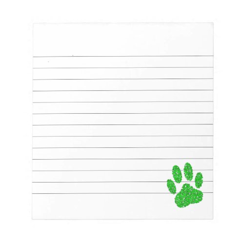 Green Foliage Dog Paw Print Lined Notepad