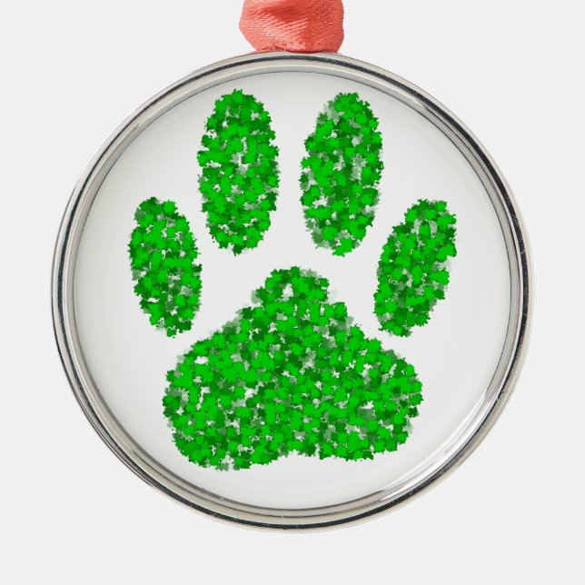 Green Foliage Dog Paw Print Metal Ornament (Front)
