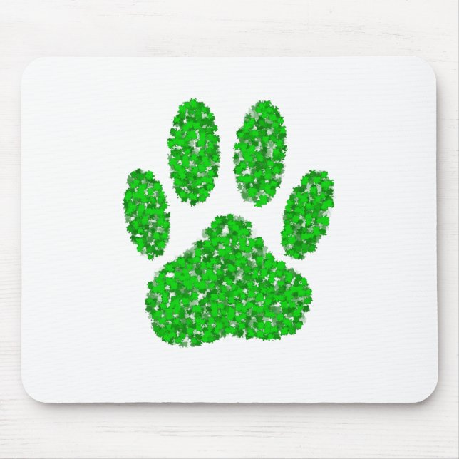Green Foliage Dog Paw Print Mouse Pad (Front)