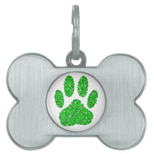 Green Foliage Dog Paw Print Pet ID Tag