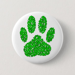 Green Foliage Dog Paw Print Pinback Button