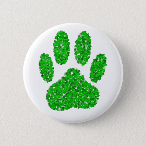 Green Foliage Dog Paw Print Pinback Button