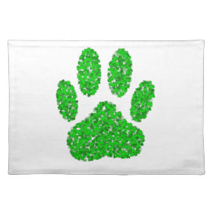 Green Foliage Dog Paw Print Placemat