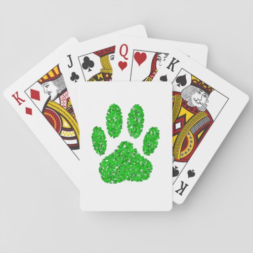 Green Foliage Dog Paw Print Poker Cards