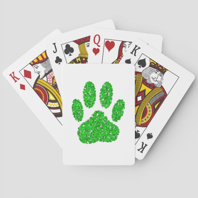 Green Foliage Dog Paw Print Poker Cards (Back)