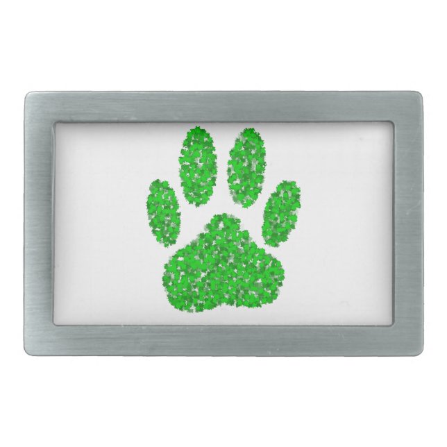 Green Foliage Dog Paw Print Rectangular Belt Buckle (Front)