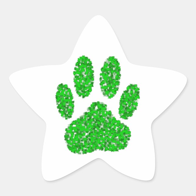 Green Foliage Dog Paw Print Star Sticker (Front)