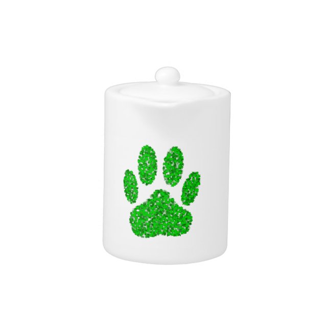 Green Foliage Dog Paw Print Teapot (Front)