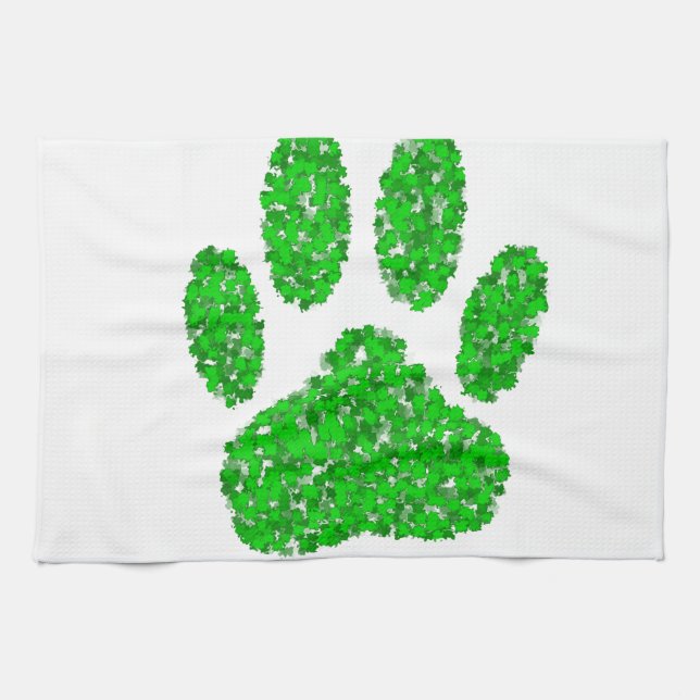 Green Foliage Dog Paw Print Towel (Horizontal)