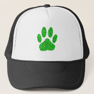 Green Foliage Dog Paw Print Trucker Hat