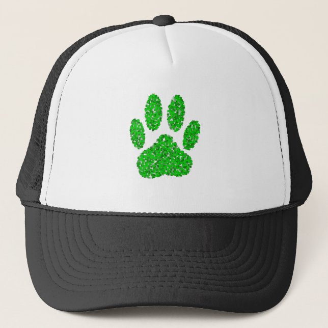 Green Foliage Dog Paw Print Trucker Hat (Front)