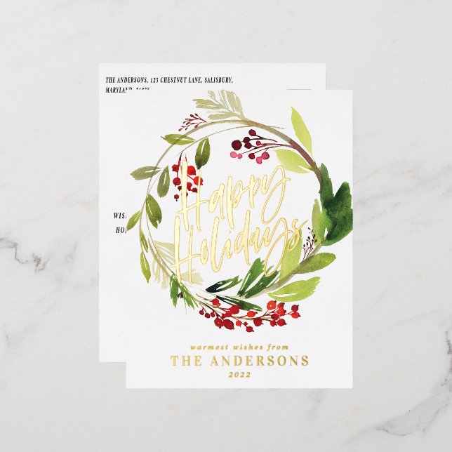 green foliage elegant non photo foil holiday postc (Front/Back)