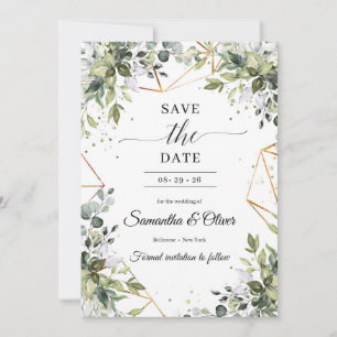 Green foliage eucalyptus leaves gold save the date
