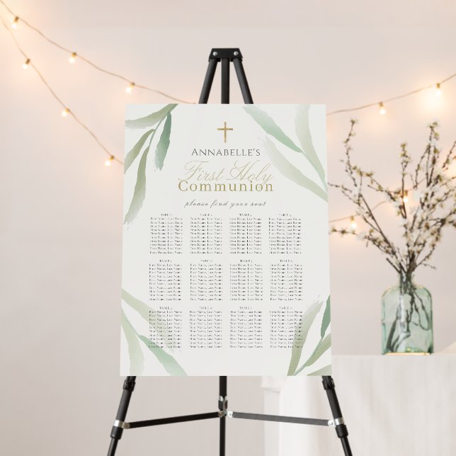 Green Foliage First Holy Communion Seating Chart Foam Board (In Situ (Stand))