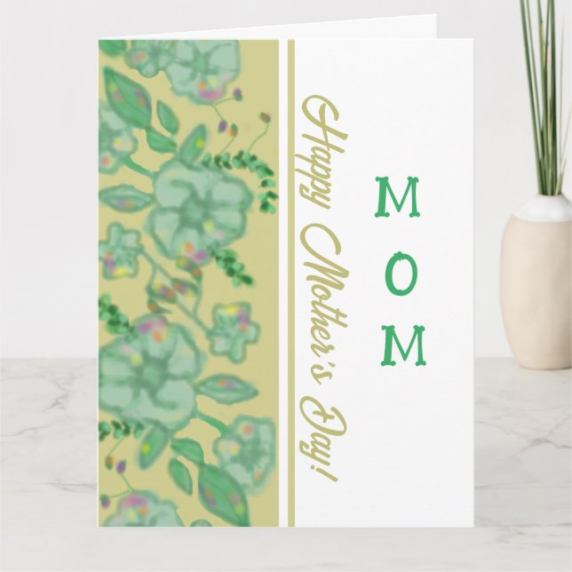 Green Foliage Floral Gold Mother's Day Card (Front)