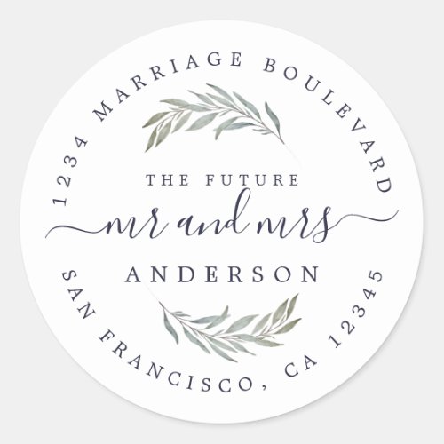 Green Foliage Future Mrs Wedding Return Address Classic Round Sticker