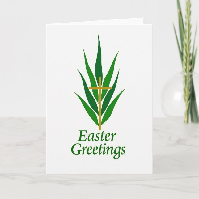 Green Foliage Golden Cross Card (Front)