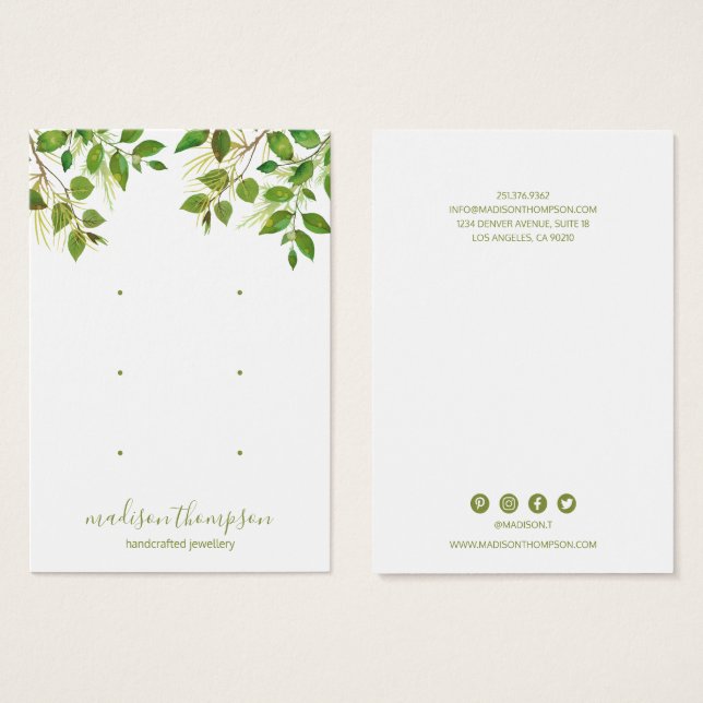 Green Foliage Jewelry 3 Hole Earring Display (Front & Back)