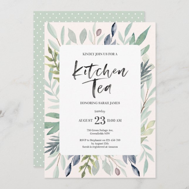 Green Foliage Kitchen Tea Party Invitation (Front/Back)