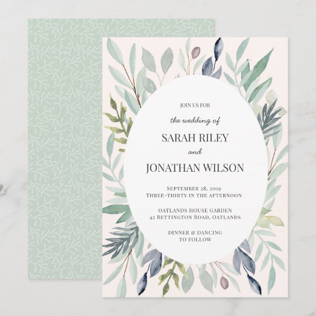 Green Foliage Leafy Wedding invitation (Front/Back)