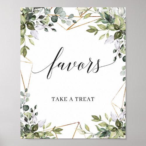 Green foliage leaves eucalyptus gold favors sign