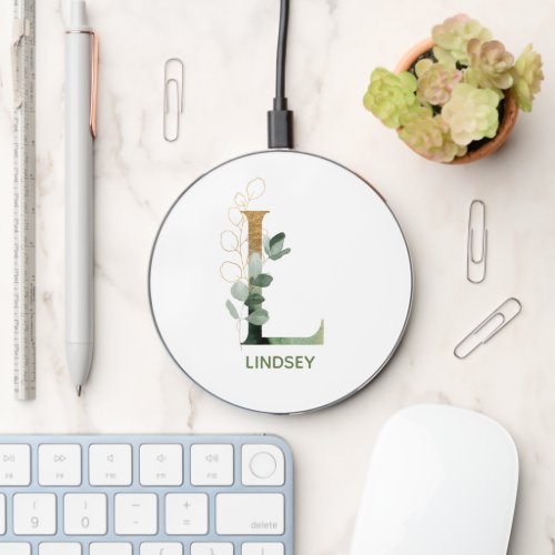 Green Foliage Letter L Wireless Charger