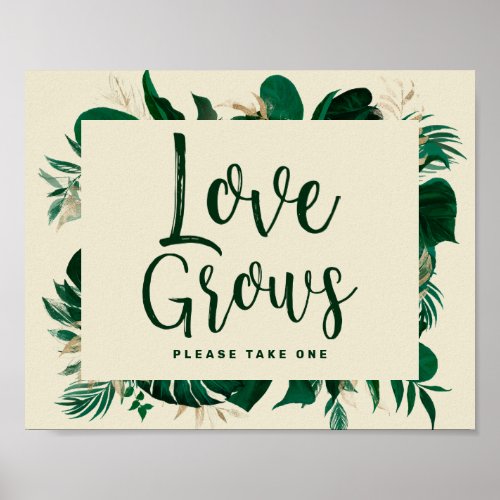 Green Foliage Love Grows Wedding Favors Sign