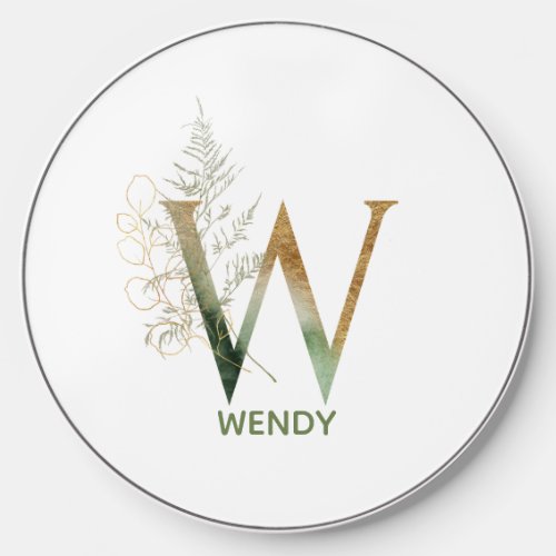 Green Foliage Monogram W Wireless Charger