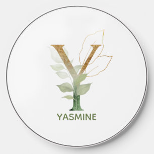 Green Foliage Monogram Y Wireless Charger
