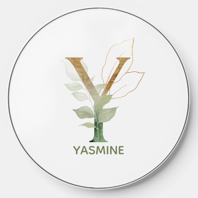 Green Foliage Monogram Y Wireless Charger (Front)