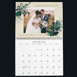 Green Foliage Newlyweds First Year Wedding Photos Calendar<br><div class="desc">Green Foliage Tropical Leaves Trendy Newlyweds First Year | Wedding Photography Collage Calendar - A stylish and beautiful design with 17 wedding photograph images - Custom keepsake collage yearly calendar with Green & Gold Leaf design, Elegant Foil Look, and Your custom text - with your monogrammed initial letter, and your...</div>