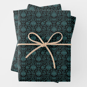 Green Foliage on Black Wrapping Paper Sheets