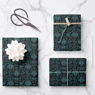 Green Foliage on Black Wrapping Paper Sheets
