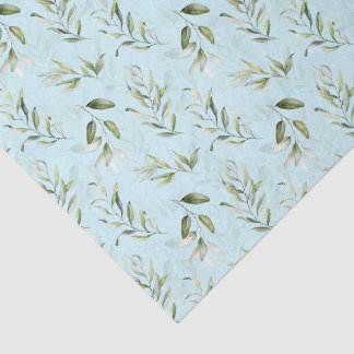 Green Foliage Pale Blue Baby Boy Shower Tissue Paper