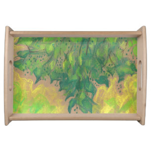 Green Foliage, pastel drawing, life sketch, nature Serving Tray