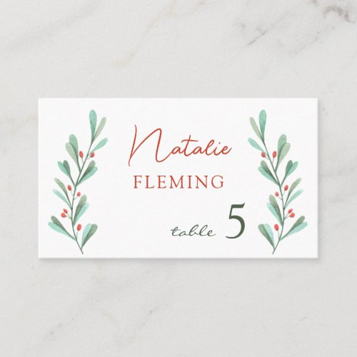 Green Foliage Red Berry Christmas Place Card