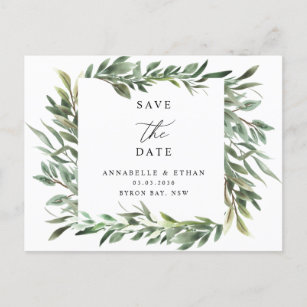 Green Foliage Save the date Invitation Postcard