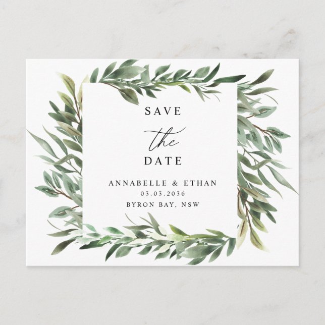 Green Foliage Save the date Invitation Postcard (Front)