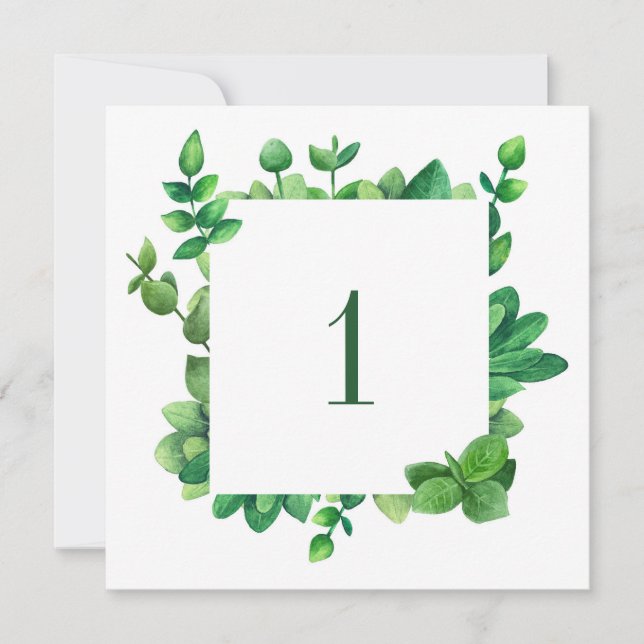 Green foliage table number. Greenery wedding Invitation (Front)