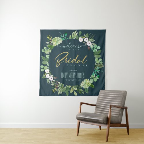 GREEN FOLIAGE WATERCOLOR  BRIDAL SHOWER WELCOME TAPESTRY