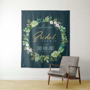 GREEN FOLIAGE WATERCOLOR BRIDAL SHOWER WELCOME TAPESTRY