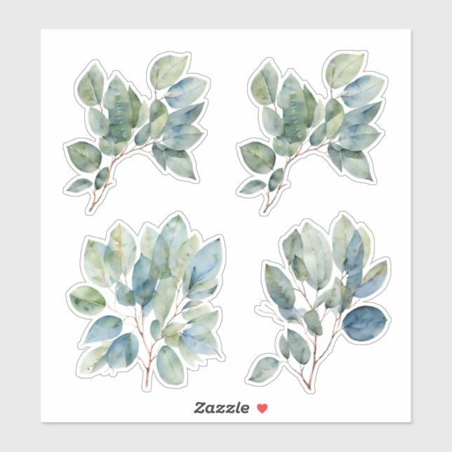 Green foliage watercolor eucalyptus  sticker (Sheet)