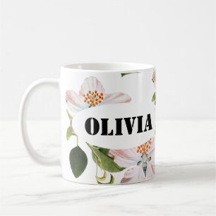 Green Foliage Watercolor Flowers  Coffee Mug