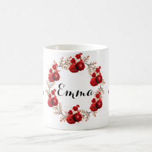 Green Foliage Watercolor Flowers Coffee Mug