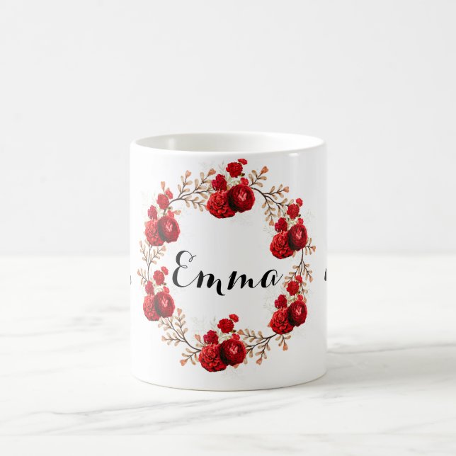 Green Foliage Watercolor Flowers  Coffee Mug (Center)