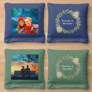 Green Foliage Watercolor Flowers  Cornhole Bags