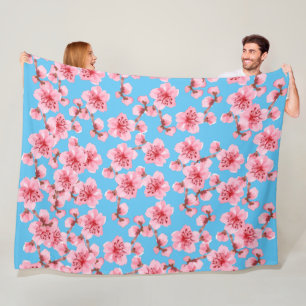 Green Foliage Watercolor Flowers Fleece Blanket
